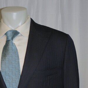 Marcello Vero x D'Avenza Bespoke Navy Striped Cashmere Blend Two Button Suit 43R